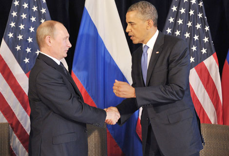Cái bắt tay Nga - Mỹ cần thiết để giải quyết các thách thức tại Syria. (Tổng thống Putin và Tổng thống Obama trong một lần gặp gỡ trước đây).